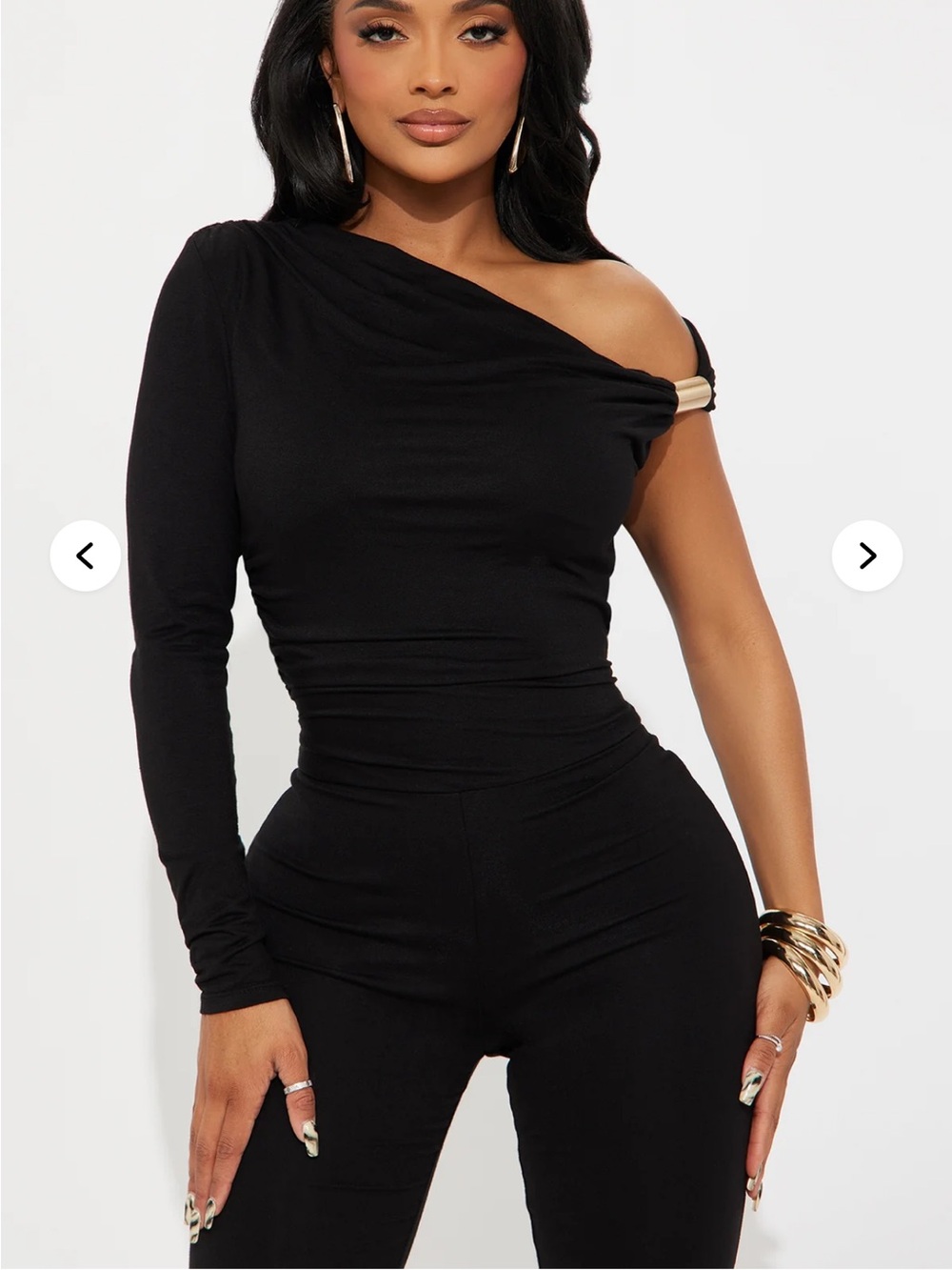 Fashion Nova Black One-Shoulder Long Sleeve Top